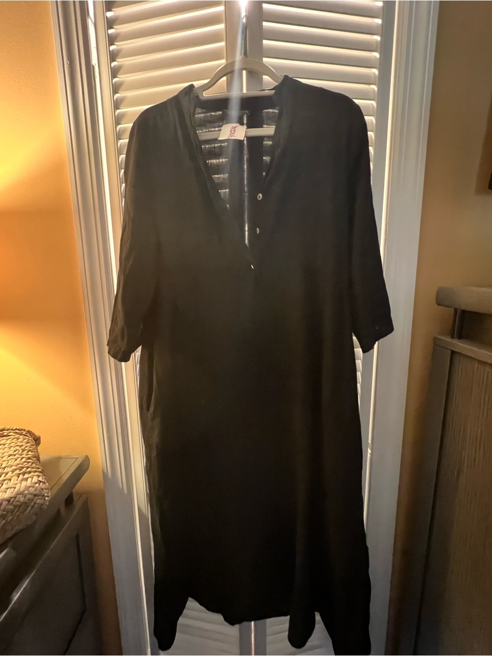 Black Button-Front Midi Tunic Dress